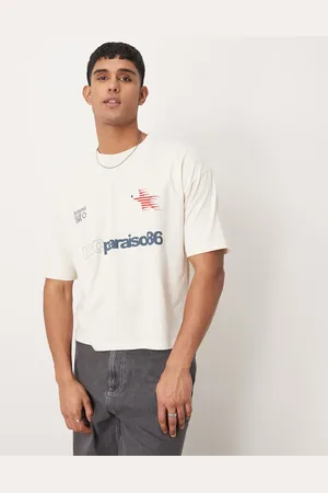 ASOS Camiseta color crema de corte cuadrado extragrande con estampado gráfico deportivo de -Blanco
