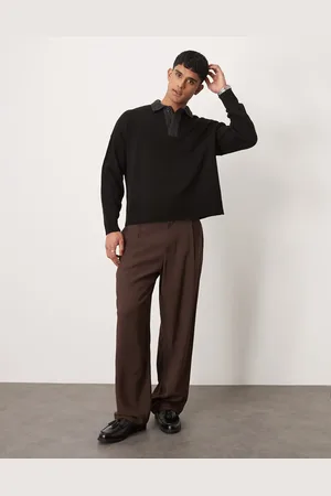 ASOS Pantalones de vestir marrones de corte ancho de -Gris