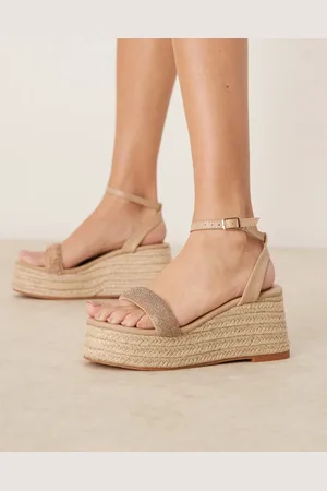 Glamorous Sandalias doradas con strass y plataforma tipo alpargata de -Dorado