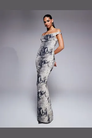 Murci Vestido largo gris ajustado con estampado de y escote Bardot de -Multicolor