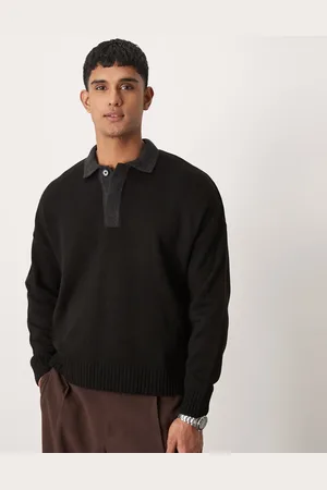 ASOS Polo de corte cuadrado extragrande con solapas gris carbón en contraste de punto de