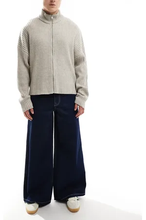 ASOS Vaqueros azul añil de pernera muy ancha con pespuntes en contraste de -Negro