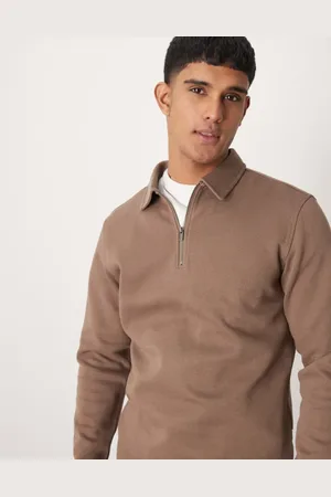 SELECTED Polo tostado de manga larga con media cremallera de -Marrón