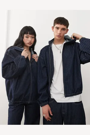 Reclaimed Chaqueta vaquera azul añil unisex con capucha y raya diplomática de (parte de un conjunto)