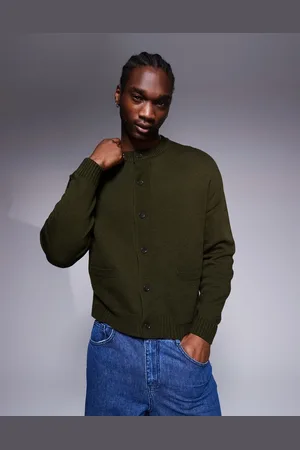 ASOS Cárdigan de corte cuadrado extragrande con cuello redondo y bolsillos de punto de -Verde