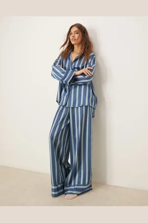 ASOS Pijama a rayas de pantalones y camisa extragrande de satén de