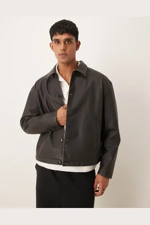 ASOS Chaqueta Harrington lavado de corte cuadrado de cuero sintético de