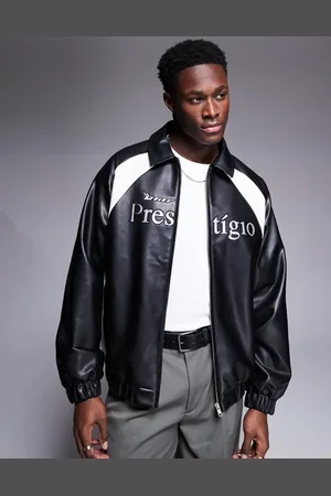 ASOS Chaqueta negra extragrande de estilo motocross de cuero sintético de