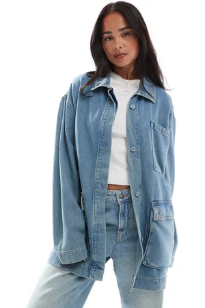ASOS Chaqueta vaquera con lavado medio y cuello alzado premium de
