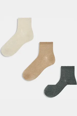 Pieces® Pack de 3 pares de calcetines de color gris, camel y con ribete festoneado de -Multicolor