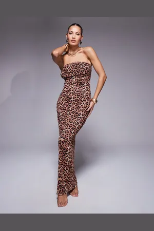 South Beach Vestido playero largo con estampado de leopardo y forro de malla de