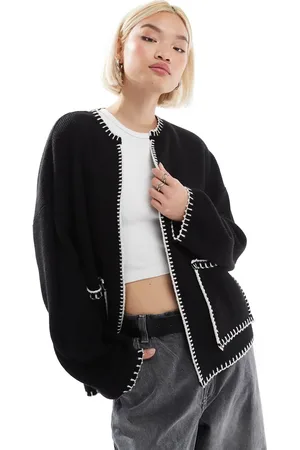 ASOS Chaqueta negra estilo camisa con detalle de pespuntes de festón de punto de