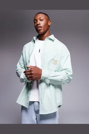 ASOS Camisa a rayas verdes extragrande de estilo años 90 con bordado en el pecho de