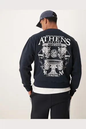ASOS Sudadera azul marino de corte cuadrado extragrande con estampado de ciudad de