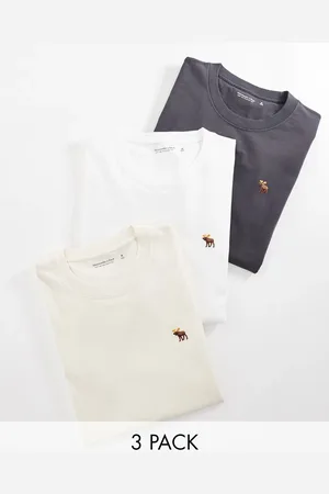 Abercrombie & Fitch Pack de 3 camisetas de color negro, crema y blanco con logo de icono refinado de -Multicolor