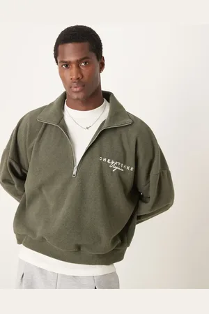 ASOS Jersey corto caqui extragrande con cuello alzado y detalle bordado de canalé cepillado de