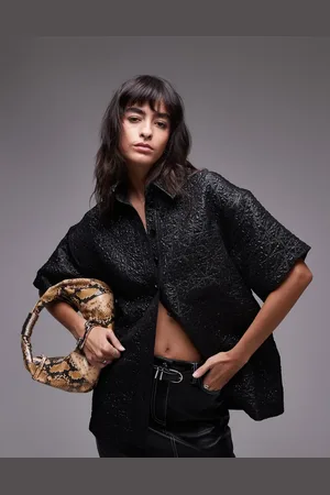 Topshop Camisa negra de manga corta de jacquard texturizado de