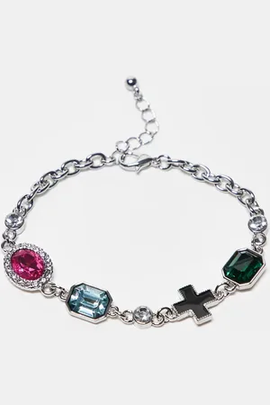 Reclaimed Pulsera plateada unisex con piedras de colores de