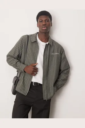 ASOS Camisa a rayas de corte cuadrado holgado con cremallera y detalle bordado de -Verde