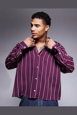 ASOS Camisa a rayas de corte cuadrado extragrande con solapas de -Rojo