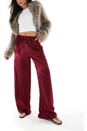 Miss Selfridge Pantalones de pernera ancha de satén de -Rojo