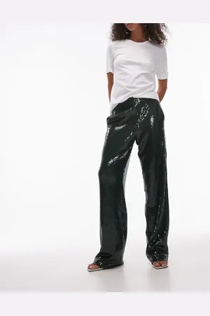 Topshop Pantalones de sastre verdes de lentejuelas de