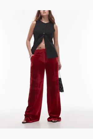 MANGO Pantalones rojos de terciopelo de