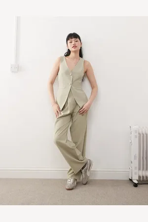 Miss Selfridge Pantalones de sastre caquis de pernera ancha de (parte de un conjunto)-Verde
