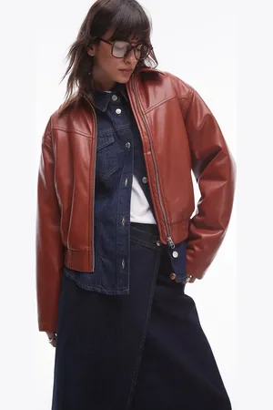 Topshop Chaqueta bomber color óxido de cuero sintético de -Naranja