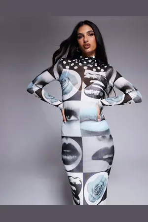 AFRM Vestido midi monocromático con cuello alzado, estampado de arte pop y forro extraíble Shailene de -Multicolor