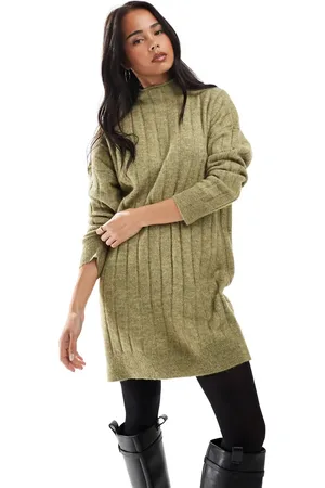 VERO MODA Vestido corto verde melange extragrande de canalé de