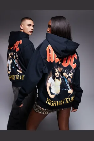 ASOS Sudadera negra unisex extragrande con capucha y estampado con licencia de ACDC de