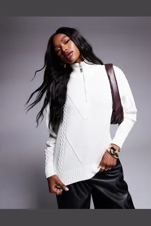 Missyempire Jersey color con media cremallera de punto de ochos de Missy Empire-Blanco