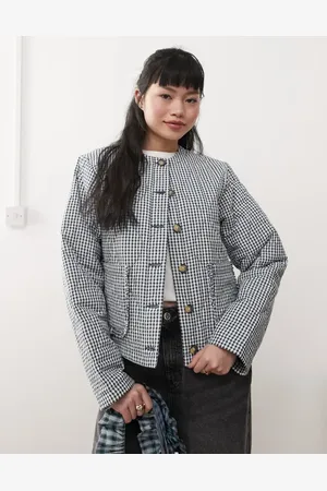 Miss Selfridge Chaqueta a cuadros monocromáticos guateada de -Negro