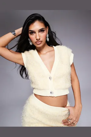 ASOS Cárdigan corto crema de punto texturizado con botones de pedrería de (parte de un conjunto)