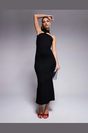 ASOS Vestido midi con cuello halter subido retorcido y espalda abierta de