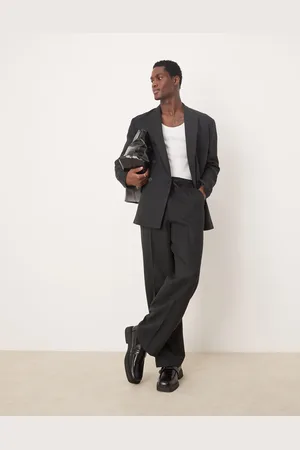 ASOS Pantalones de traje negros de pernera ancha de tejido texturizado de