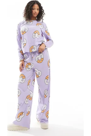 ASOS Pijama de pantalones y top de manga larga con estampado de pretzel de -Morado
