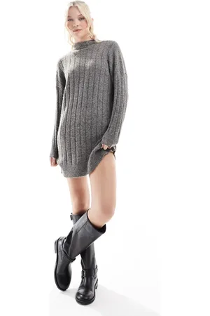 VERO MODA Vestido corto gris oscuro melange extragrande de canalé de