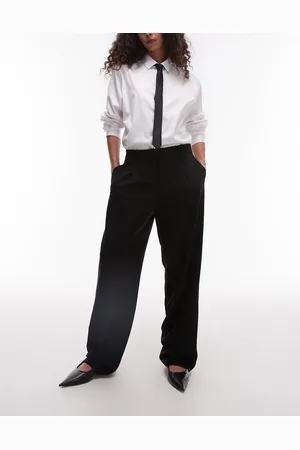 MANGO Pantalones de sastre negros de pernera recta con jaretas de