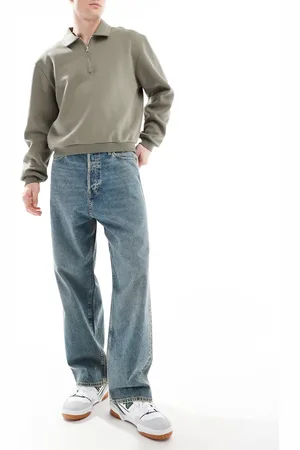 JACK & JONES Vaqueros azules de corte skater con lavado envejecido Ron de