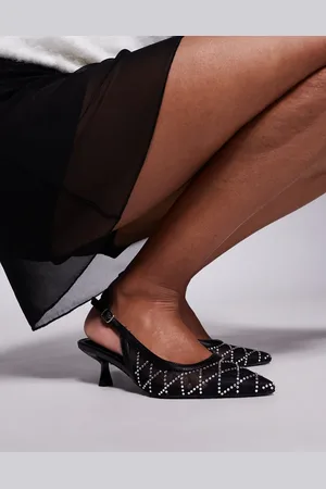 New Look Zapatos negros destalonados de tacón de malla con abalorios de