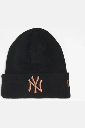 New Era Gorro con ala vuelta y logo dorado rosado de los NY Yankees de