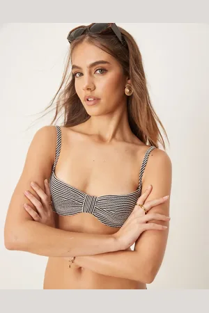 Free Society Top de bikini a rayas con aros y detalle anudado en la parte delantera de tejido efecto rugoso de -Multicolor