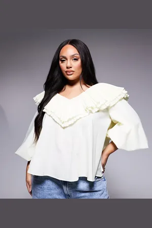 ASOS Blusa pastel extragrande plisada de popelina de algodón de Curve