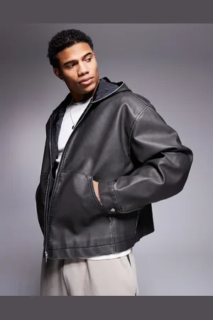 ASOS Chaqueta lavado extragrande con capucha de cuero sintético de