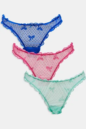 ASOS Pack de 3 tangas de color rosa, verde y azul fruncidos con diseño de lazos de malla de -Multicolor