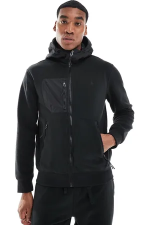 Ralph Lauren Sudadera negra con capucha, cremallera y diseño híbrido de felpa polar de (parte de un conjunto)