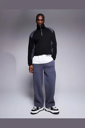 ASOS Sudadera negra de corte cuadrado extragrande con hombros caídos, cuello alzado y paneles de nailon de
