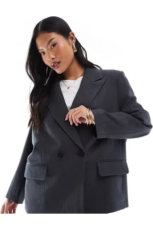 VERO MODA Americana de sastre gris oscuro jaspeado con patrón de espiga de (parte de un conjunto)